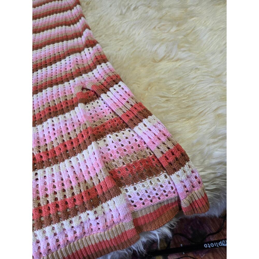 C & C California Neapolitan Crocheted Striped Pastel lined beach cover dress - Picture 3 of 9